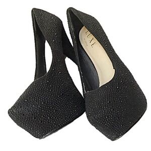 Luxe Black Crystal-Studded Pointed-Toe Pumps Platform Stiletto Heels 👠